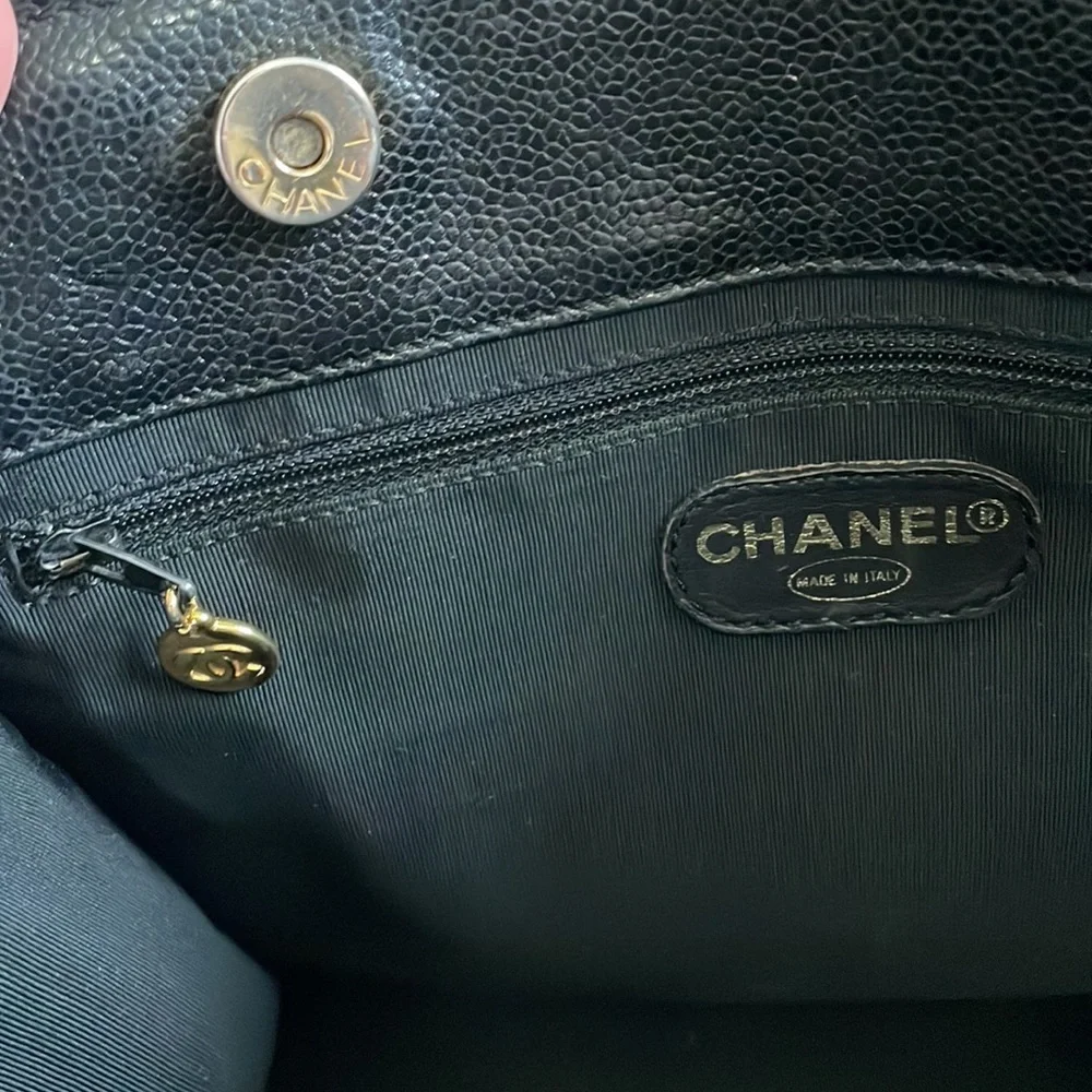 CHANEL Caviar Embroidered Logo Shoulder Bag